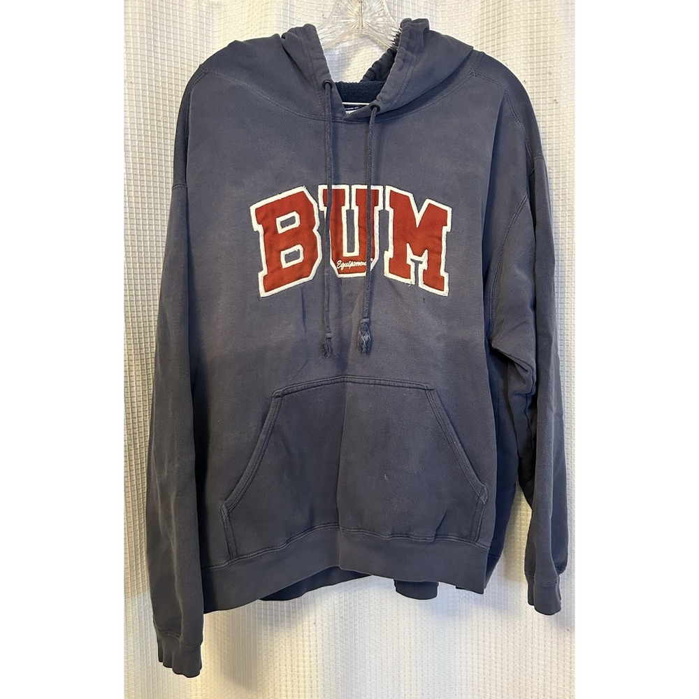 VTG BUM Equipment Blue Hoodie Pullover Mens L Distressed 90s Y2K Skater Grunge
